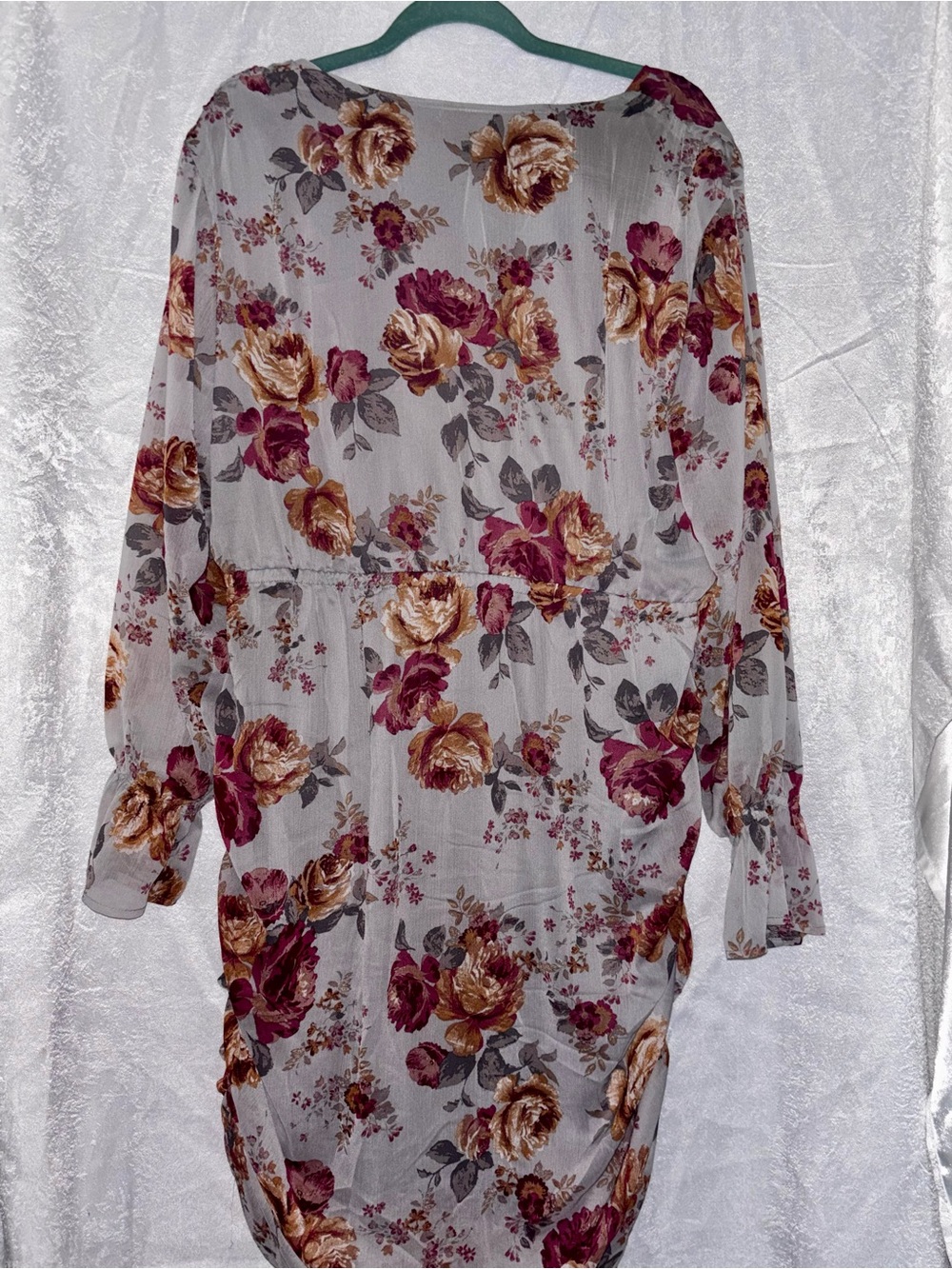 Maurices Taupe Floral Midi Dress with Rose and Burgundy Print Cottage - Picture 3 of 9